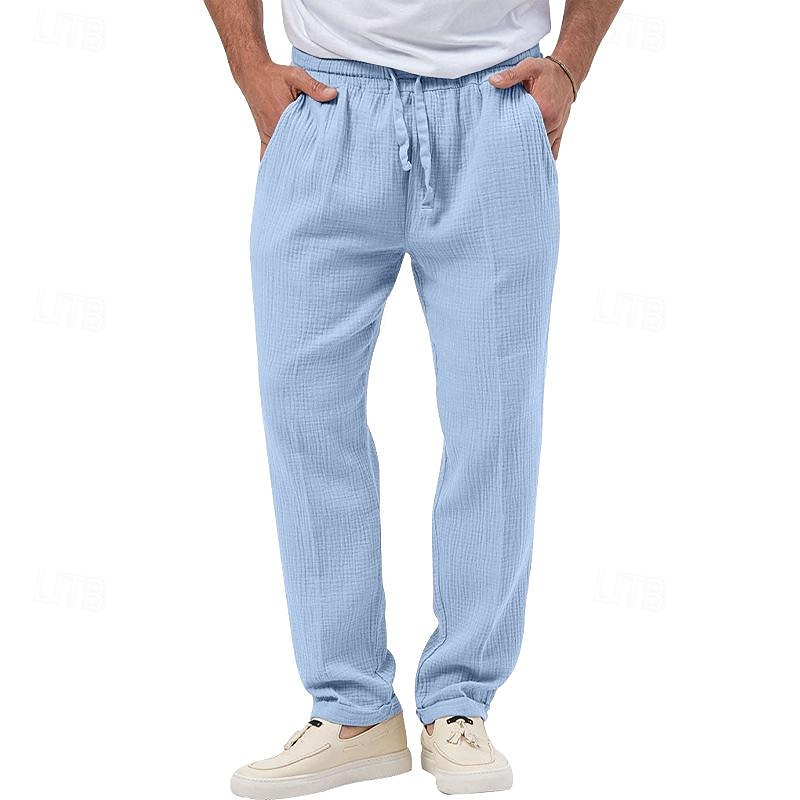 Pánské Kalhoty Plážové šortky Kalhoty pro volný čas Kalhoty Seersucker Šňůrky Elastický pas Straight-Leg Bez vzoru Pohodlné Prodyšné Denní Dovolená Streetwear Módní Na běžné nošení Černá Bílá 2025 - $20.99 –P7