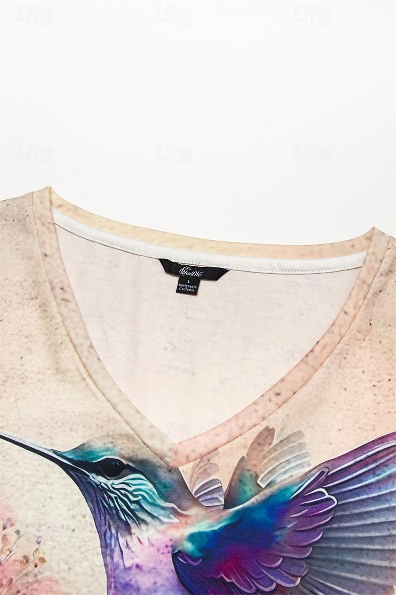 kvinners t-skjorte mote blomsterprint kortermede vanlige topper v-hals ferie helg lilla beige sommer 2025 - $19.99 –P5