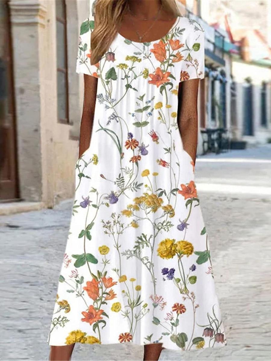 Women's Casual Dress A Line Dress Summer Dress Streetwear A Line Vacation Street Holiday Loose Fit Short Sleeve Crew Neck White Yellow Red Blue Summer 2025 - $35.99 –P1