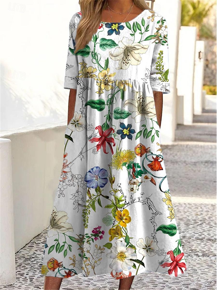 rochie maxi dama imprimeu floral maneca scurta decolteu albastru deschis casual elegant primavara vara petrecere in gradina imbracaminte de plaja imbracaminte marime 2025 - $25.99 –P2