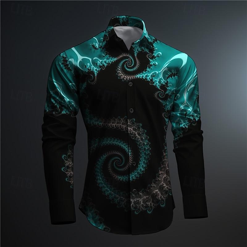 Men's Button Up Shirt Printed Shirts Long Sleeve Subcultural Vacation Party Street Spring & Summer Turndown Print Button-Down Black Red Blue Purple Fuchsia 2025 - $26.99 –P10