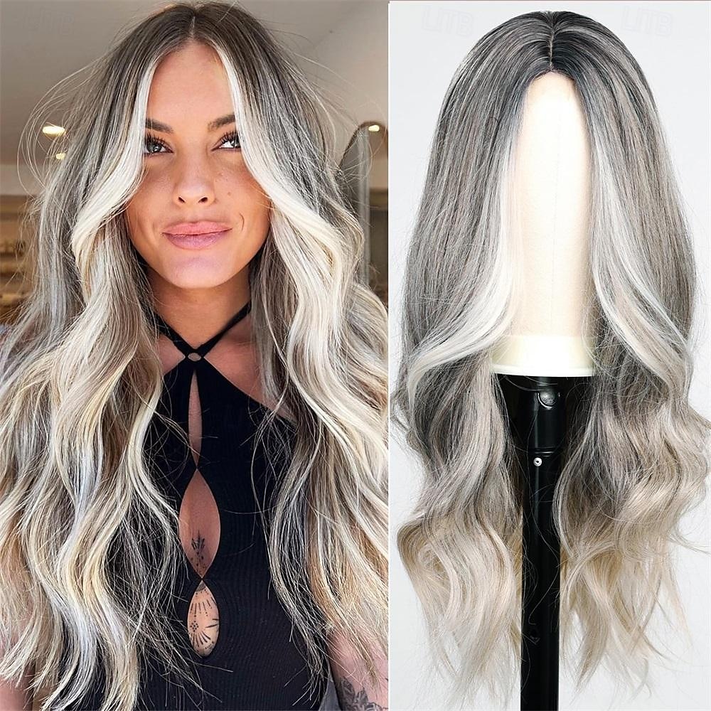 Parrucca ondulata lunga marrone con riflessi per le donne Parrucca ondulata riccia con parte centrale Parrucca in fibra sintetica resistente al calore dall'aspetto naturale per l'uso quotidiano nelle del 2025 a $25.99 –P8