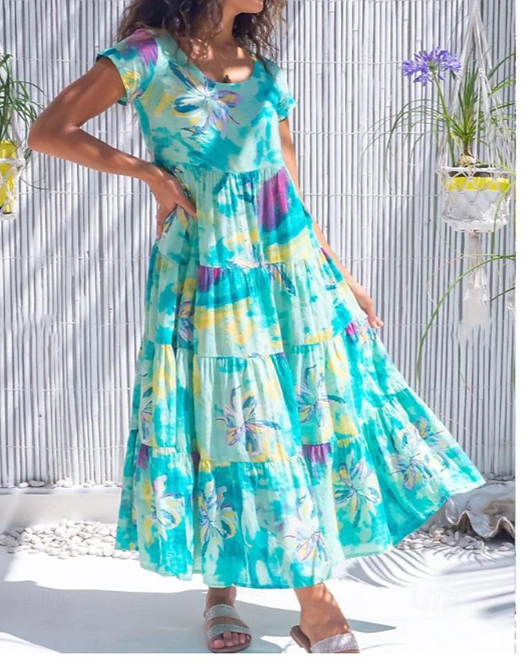 Női EU / USA méret Hosszú ruha Maxi ruha Swing ruha Fodros ruha Boho ruha Tropikus Boho Otthon Szabadság Normál Virágos Ditsy virágos Rövid ujjú Terített nyak Bor Medence Lóhere Nyár Ősz 2025 - $35.99 –P6