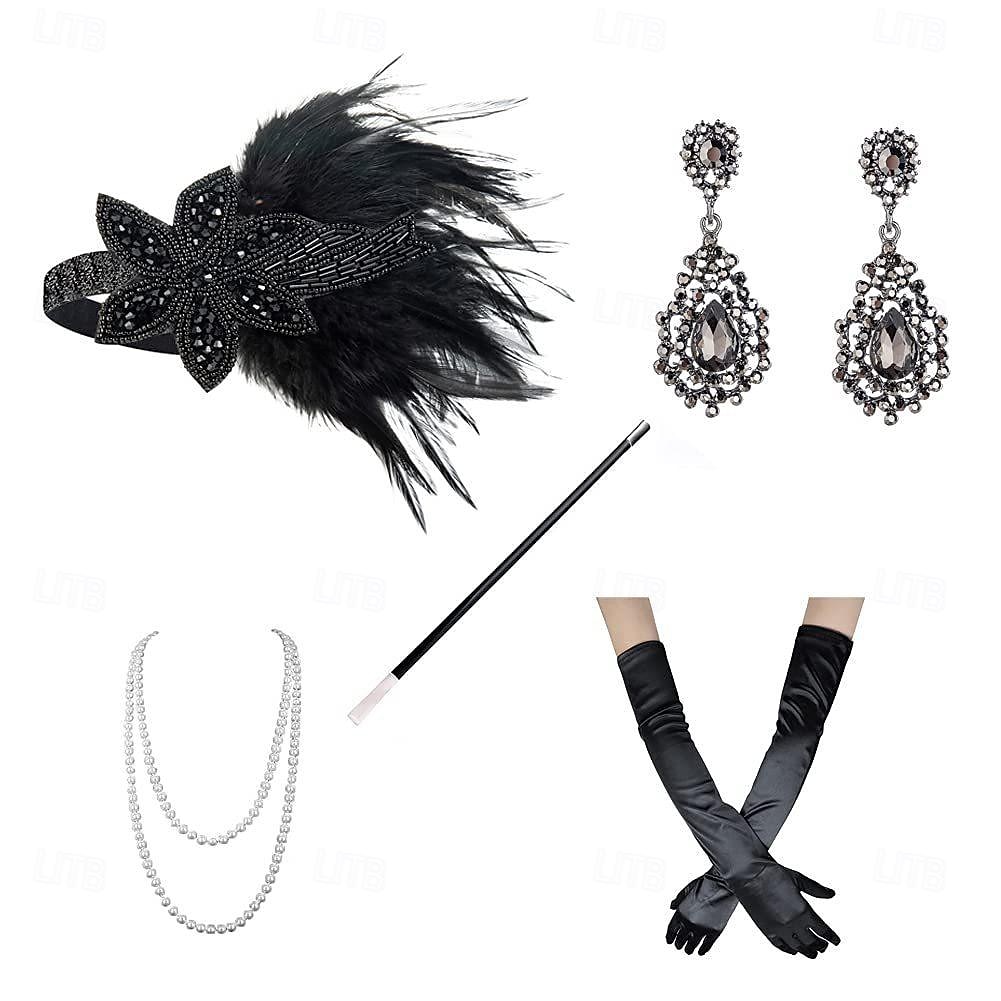 Retro Vintage Goldene Zwanziger 1920er Flapper-Stirnband Zubehörset Der große Gatsby Hochzeitsgast Kostüm Damen Karneval Maskerade Leistung Party / Abend Hochzeitsempfang Erwachsene 1 x 2025 - $24.99 –P4