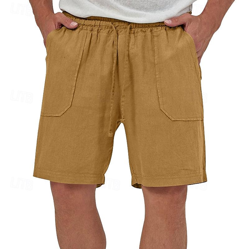 Men's Linen Shorts Summer Shorts Beach Shorts Set Pocket Drawstring Elastic Waist Plain Comfort Breathable Short Holiday Vacation Beach Hawaiian Boho Black Yellow 2025 - $34.99 –P13