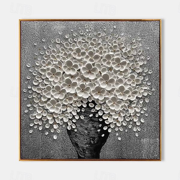 Handgemaltes 3D-modernes Leinwand-Blumengemälde, Vase, schwarze weiße Blume, blühendes Blumen-Ölgemälde für Heimdekoration 2025 - $116.99 –P5