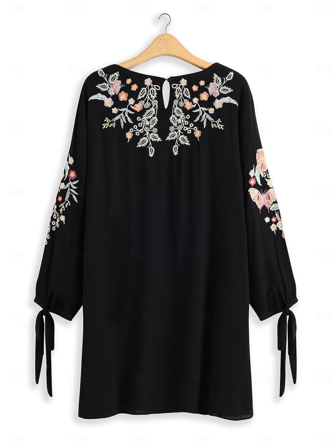 Dam Mini klänning Svart klänning Mexikansk klänning Klassisk Boho Dagligen Lös passning Blommig Långärmad Rund hals Svart Sommar Vår 2025 - $37.99 –P7