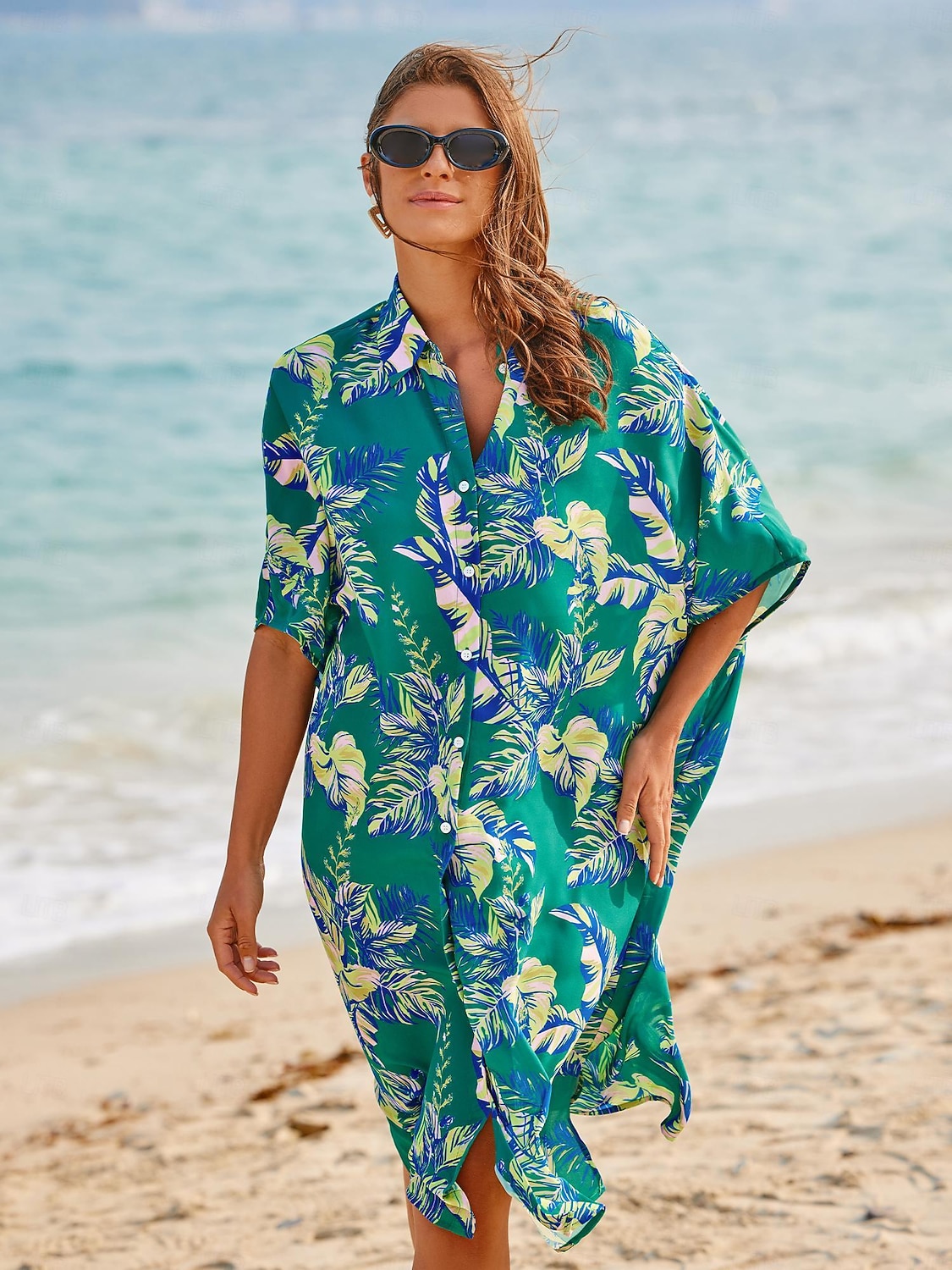 lehtikuvioinen paita lyhythihainen midi-mekko 2026 - $20.99 –P6