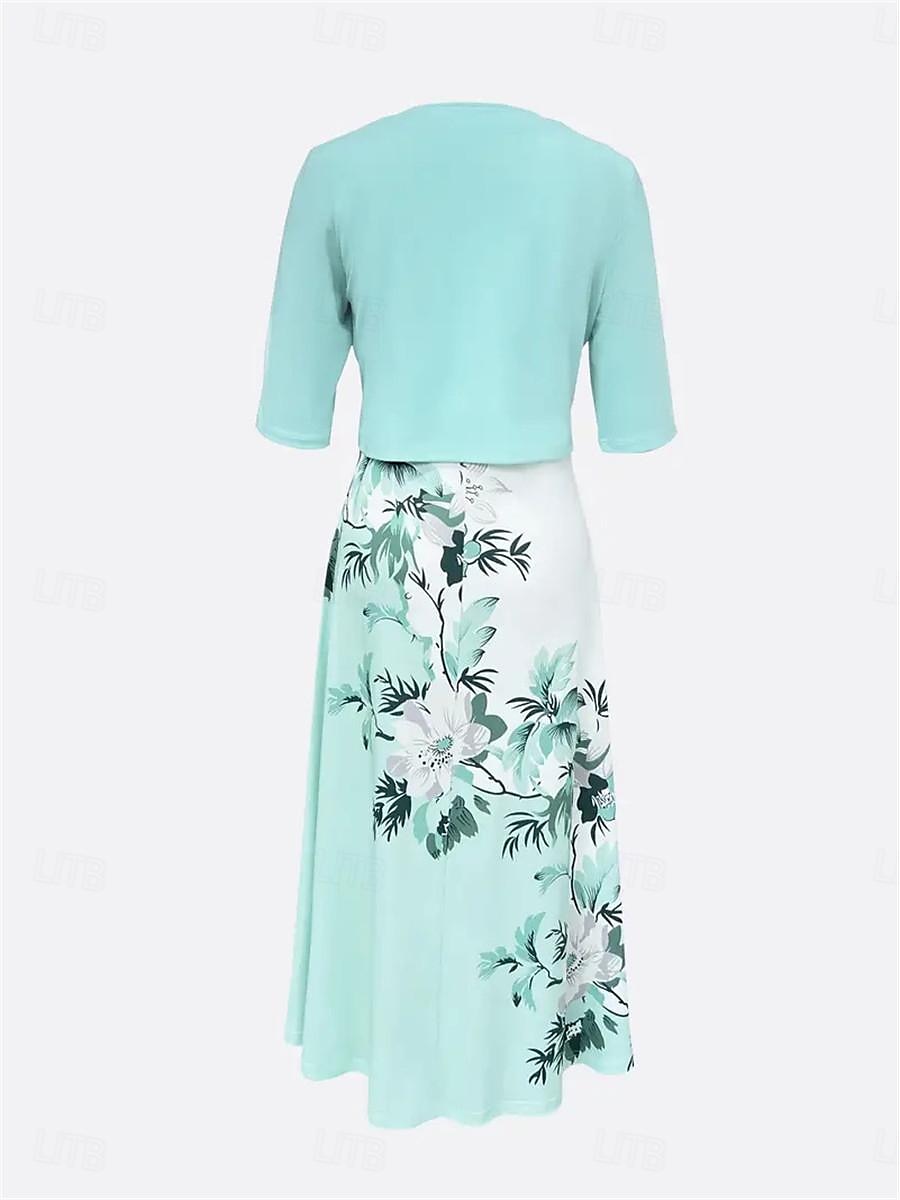Pentru femei Set de rochii Rochie casual Rochie leagăn Rochie imprimata Modă Modern Floral Imprimeu Rochii Midi Manșon Jumate În V În aer liber Dată Alb Albastru regal Albastru piscină Vară Fit 2025 - $38.99 –P8