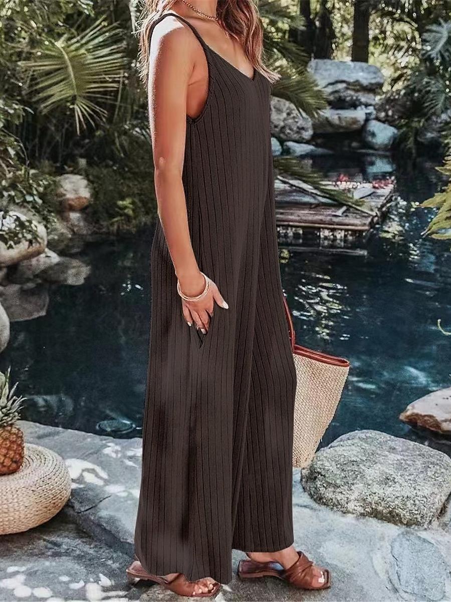 Női Szabályos Jumpsuitek Utcai sikk Tömör szín Ujjatlan V-alakú Nyitott hátú Utca Napi Normál Fekete Fehér Bor Nyár 2025 - $31.99 –P15