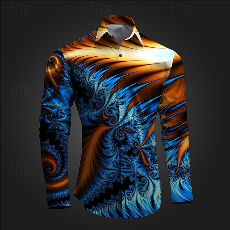 Men's Printed Shirts Long Sleeve Subcultural Vacation Party Street Spring & Summer Turndown Print Button-Down Red+Pink Red Navy Blue Blue Purple 2025 - $25.99 –P9