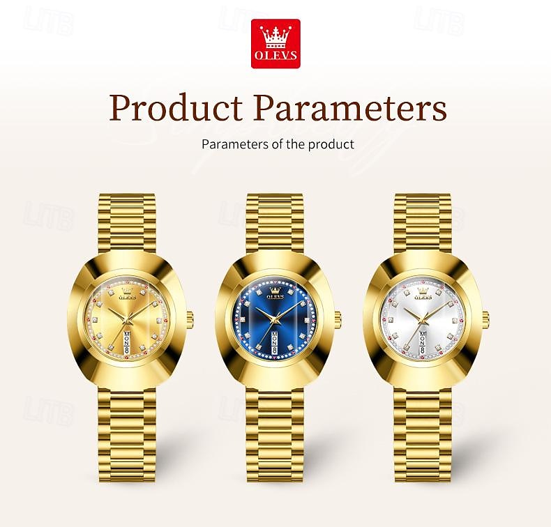 OLEVS Women's Watches Luxury Gold Large Dial Original Wristwatch for Girl Waterproof Luminous Fashionable Diamond Dial Date Week 7017 2025 - $46.99 –P7