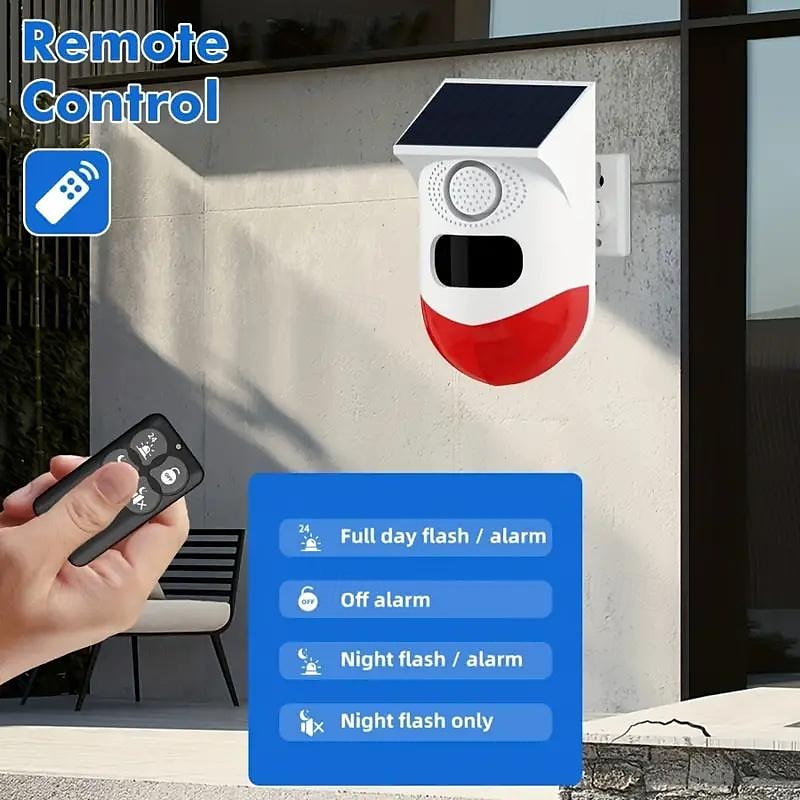 Solar Strobe Alarm Light with Motion Detection - 120dB Siren, 7 Modes, Remote Controller & Real-Time APP Notification for Home, Farm, Villa, Yard 2025 - $52.99 –P8