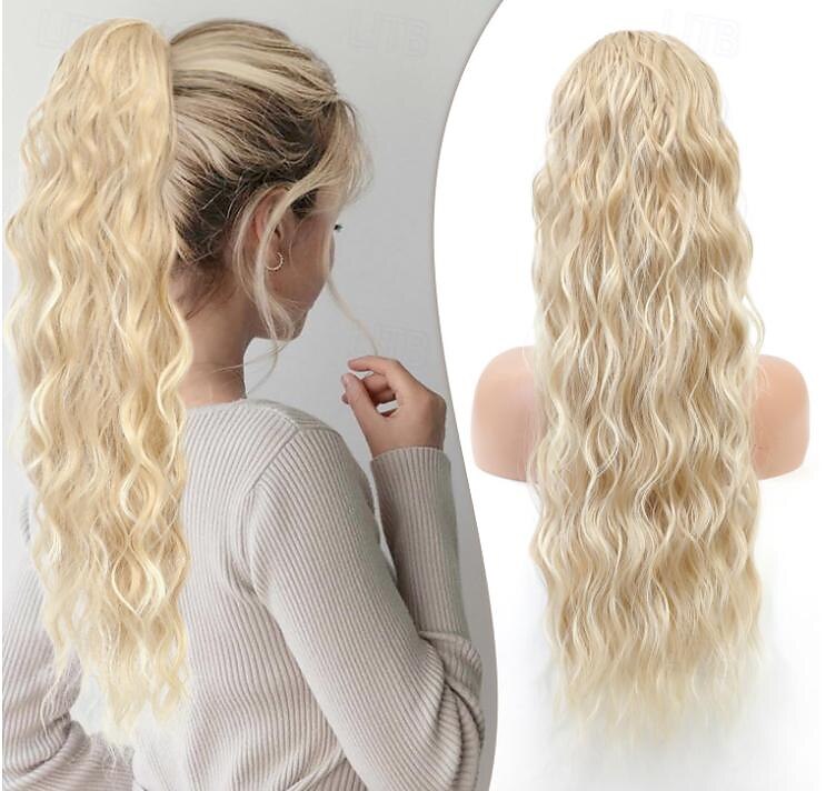 Cordon queue de cheval extensions de cheveux cuivre rouge longue bouclée ondulée queue de cheval naturel ondulé postiches synthétiques pour les femmes de 2025 ? $11.99 –P8