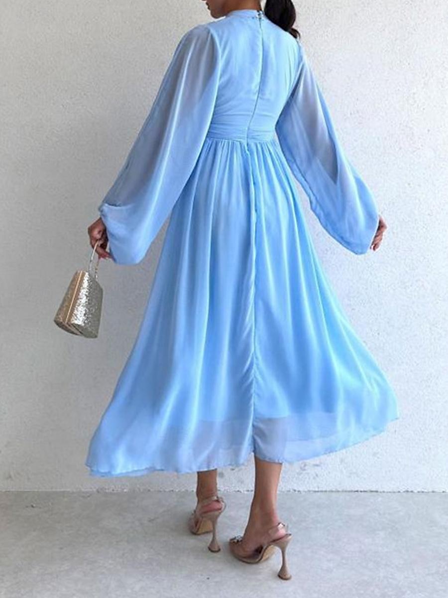 Női Fehér ruha Hosszú ruha Maxi ruha Sifon Fodrozott Randi Elegáns Utcai sikk Állógallér Hosszú ujj Fekete Fehér Arcpír rózsaszín Szín 2025 - $34.99 –P8