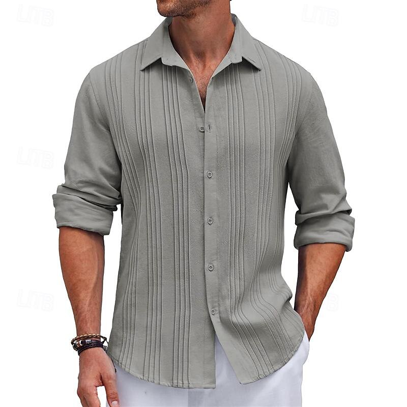 Men's Shirt Summer Shirt Casual Shirt Beach Shirt Button Up Shirt Black White Navy Blue Blue khaki Long Sleeve Plain Turndown Vacation Holiday Button-Down Clothing Apparel Polyester Fashion Casual 2025 - $28.99 –P2