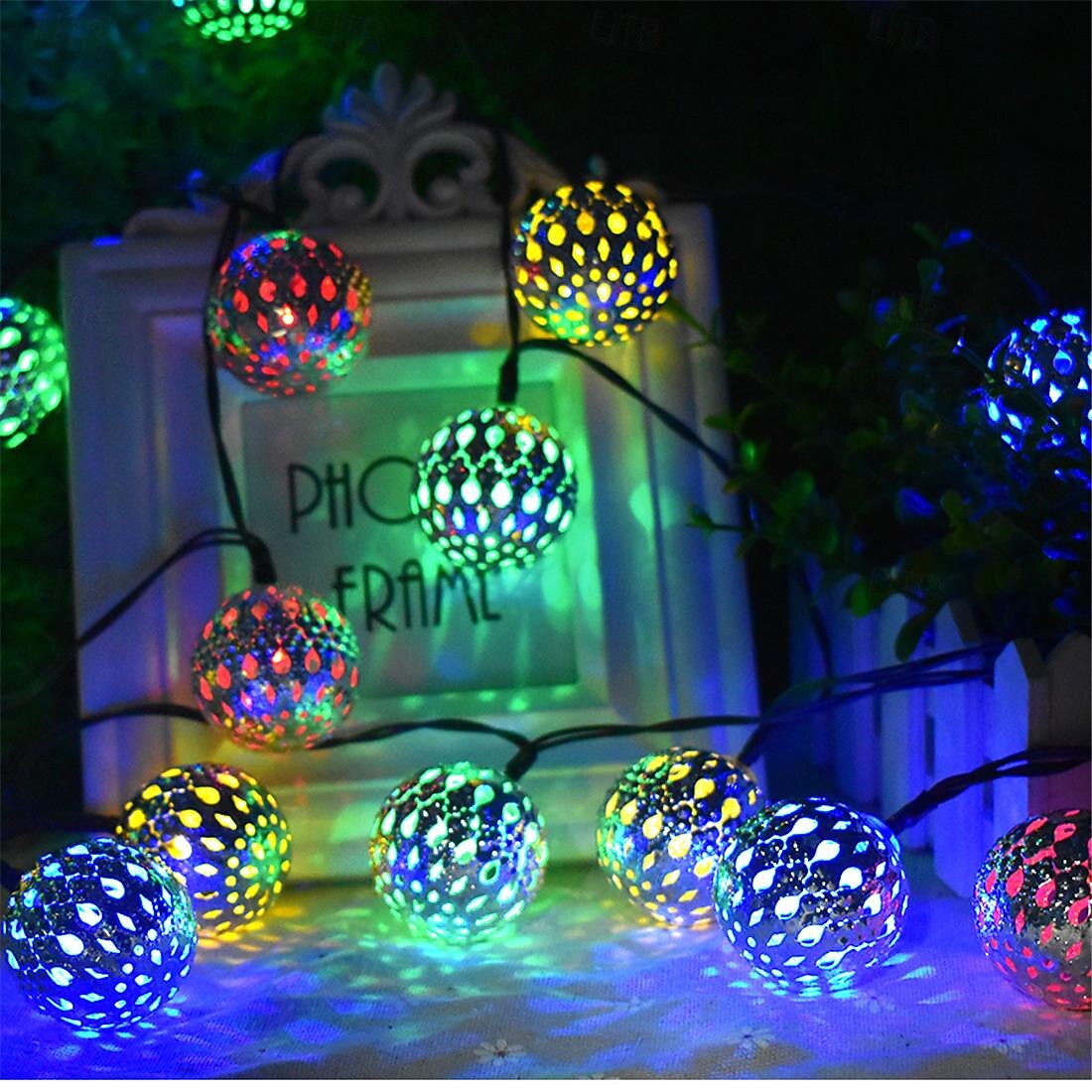 eleganckie przyjęcie weselne solarne marokańskie kule świetlne na sznurku – 20/30/50led zewnętrzne lampki choinkowe do dekoracji ogrodu 2025 - $22.99 –P6