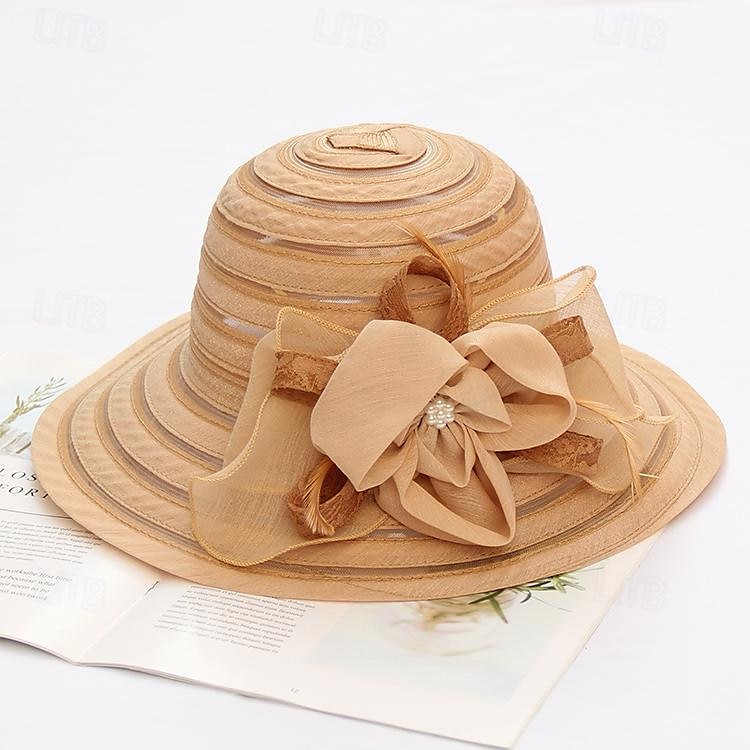 Palarioare Palarie Veșminte de cap Acrilic / Bumbac Clop Floppy Palarie de soare Casual Concediu Elegant Epocă Cu Pene Funde Diadema Articole Pentru Cap 2025 - $26.99 –P3