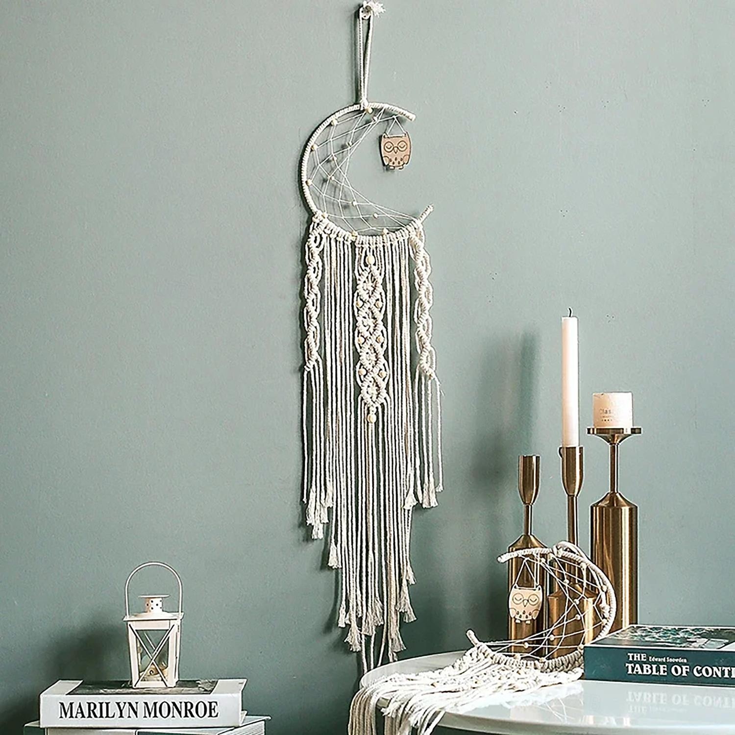 1pc Boheemse maanster dromenvangers verlichting boho macrame muuropknoping dromenvanger boho muurdecor handgemaakt geweven tapijt voor tienermeisjes jongens kinderkamer cadeau thuis appartement 2026 - $18.49 –P8