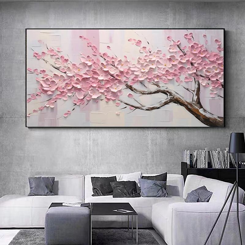 Großes Pflaumenblüten-Ölgemälde, handgemalte rosa Blumen, Leinwand-Wandkunst, dicke Textur, Palettenmesser-Gemälde, Nachttisch-Kunst, Jubiläumsgeschenk, Heimdekoration 2025 - $125.99 –P6