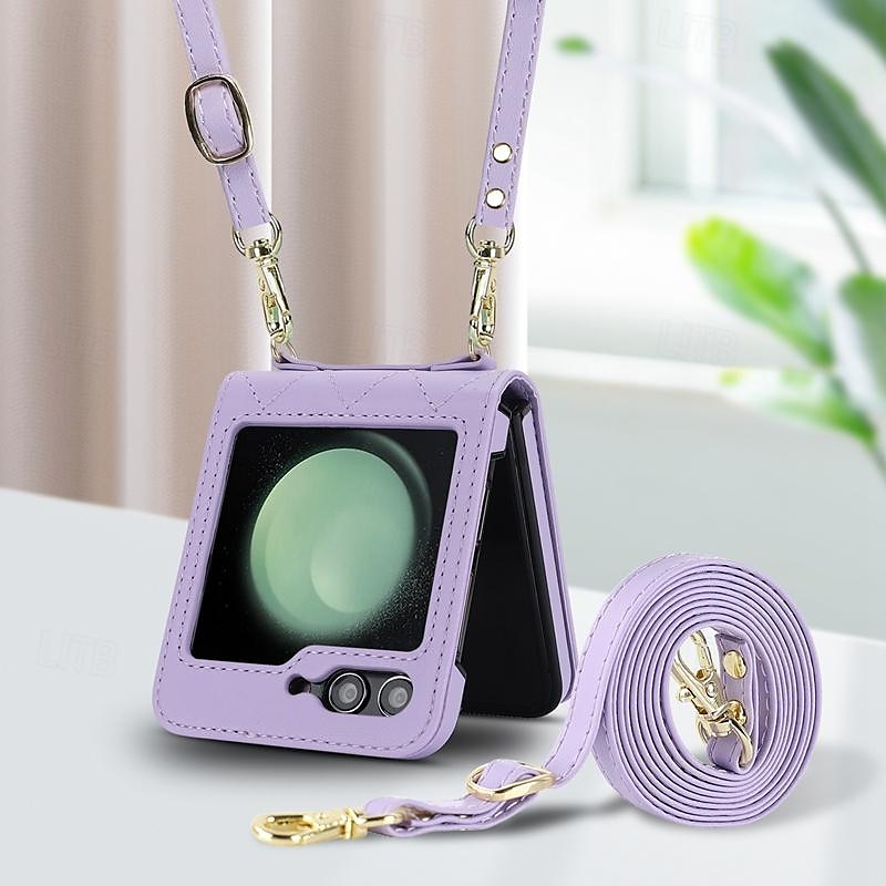 telefoon hoesje Voor Samsung Galaxy Z-flip 6 Z Flip 5 Z Flip 4 Z Flip 3 Achterkant met draagkoord met polsband Schokbestendig Retro TPU PU-nahka 2025 - $20.99 –P7