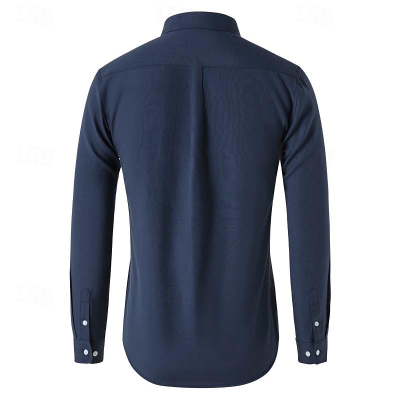 Herr Skjorta Sommarskjorta Knapp upp skjorta Casual skjorta Svart Vit Marinblå Blå Grå Långärmad Slät Knapp ner krage Helgdag Semester Button-Down Kläder Mode Ledigt Bekväm 2025 - $22.99 –P8