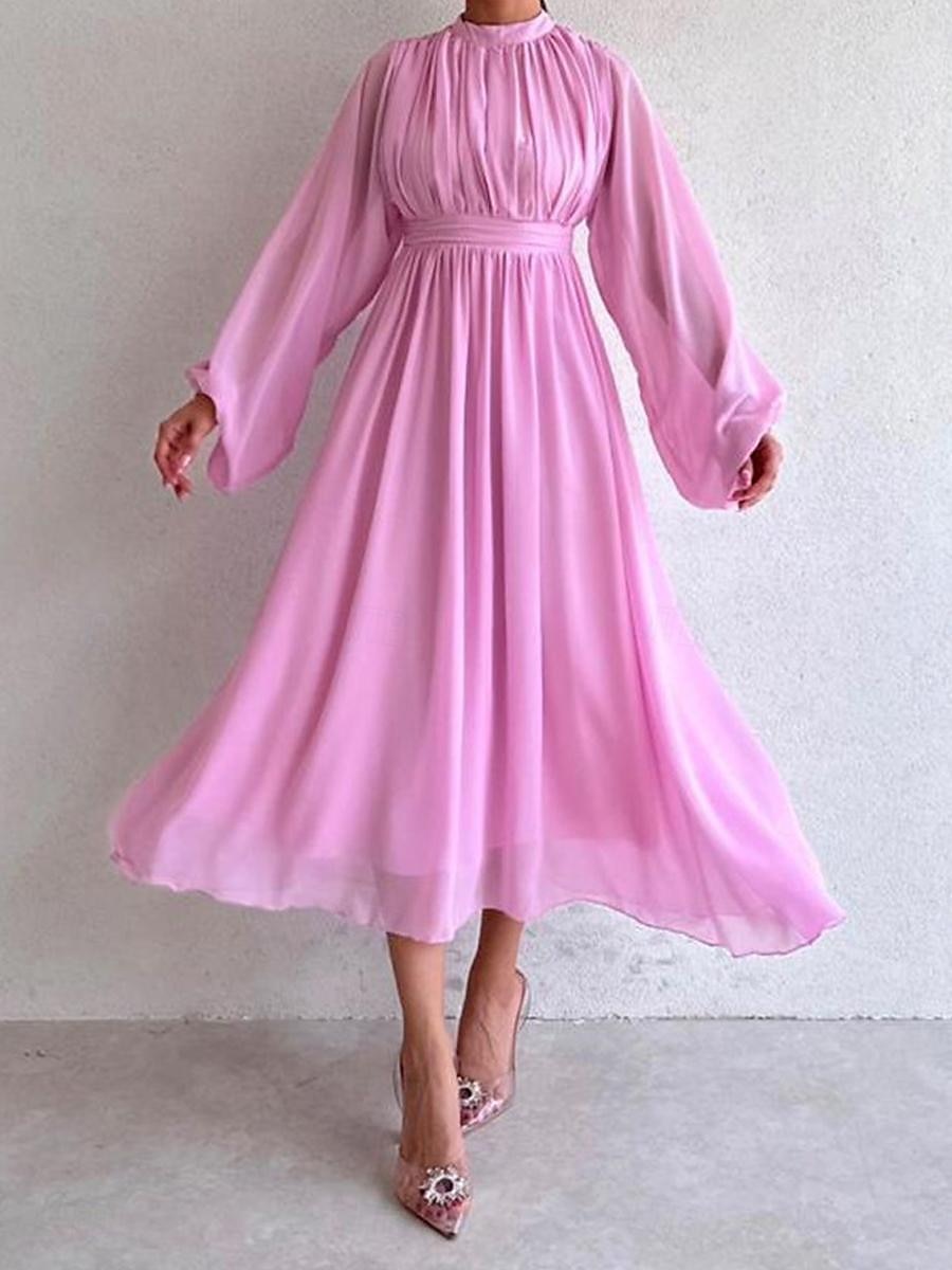 Női Fehér ruha Hosszú ruha Maxi ruha Sifon Fodrozott Randi Elegáns Utcai sikk Állógallér Hosszú ujj Fekete Fehér Arcpír rózsaszín Szín 2025 - $34.99 –P11