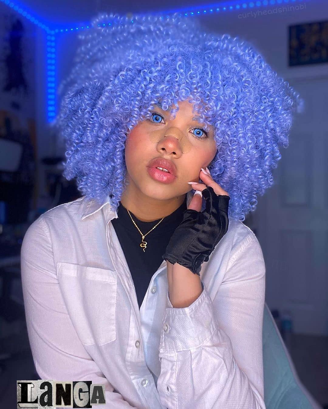Curly Wig with Bangs for Black Women Short Kinky Curly Wig 14inch Afro Hair Carnival Party Christmas Cosplay Wigs Sky Blue 2025 - $17.99 –P2