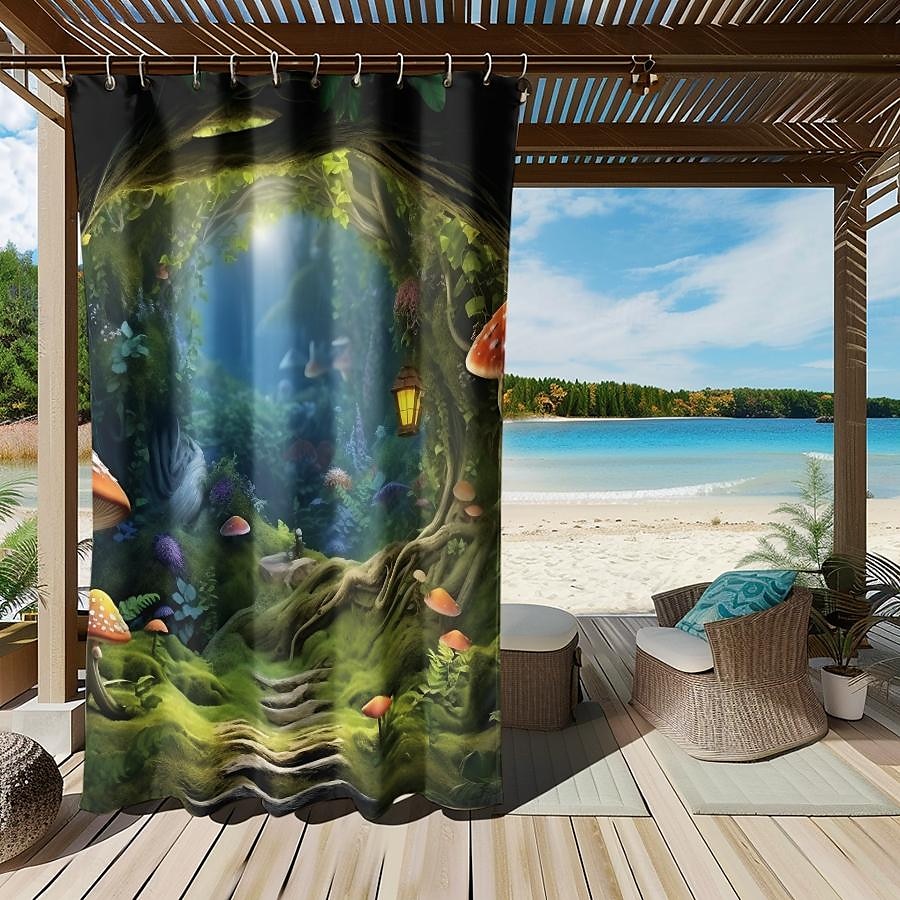 Wasserdichter Outdoor Vorhang Außenvorhang für Privatsphäre, Außenjalousien, verschiebbare Terrassenvorhangvorhänge, Pergolavorhänge mit Ösen, Pilzwald für Pavillon, Balkon, Veranda, Party 2025 - $28.99 –P20