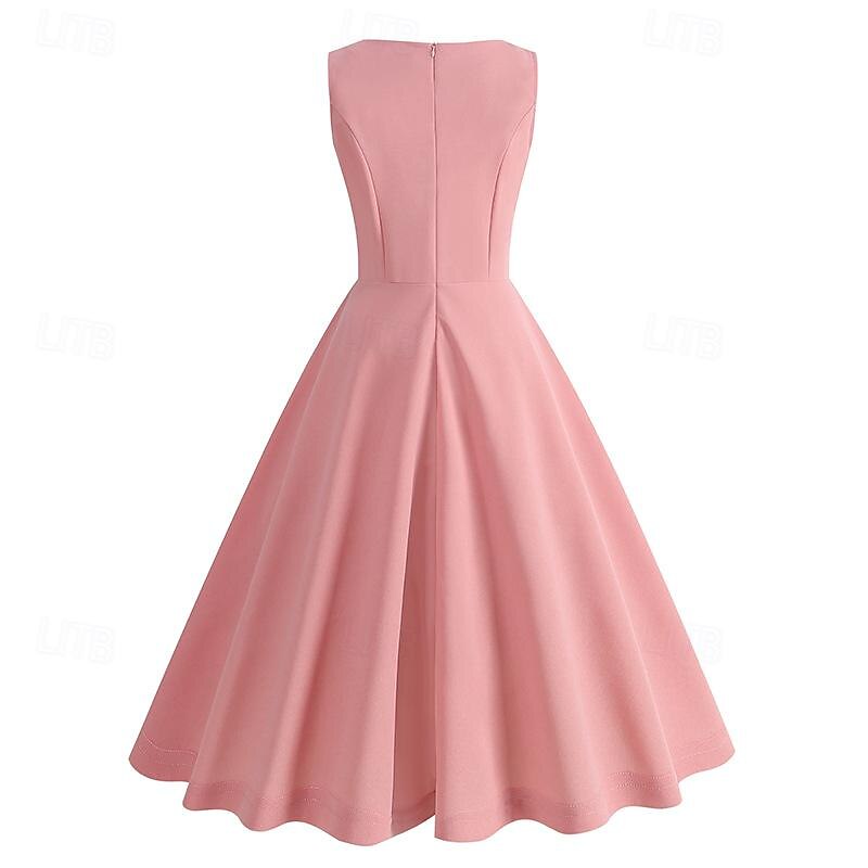 Rétro Vintage Années 1950 Midi Robe Robe Trapèze Robe trapèze Couleur Unie Femmes Mascarade Halloween Mascarade Date Adulte Robe Robes de soirée de 2025 ? $27.99 –P2