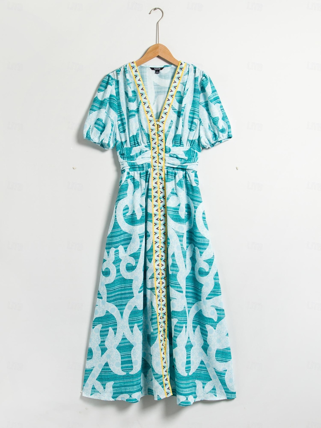 robe mi-longue à manches bouffantes et col V de 2025 ? $86.99 –P7