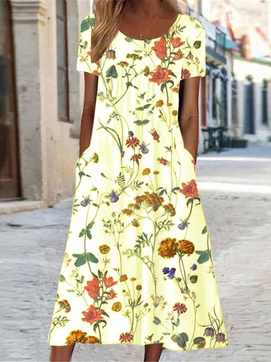 Women's Casual Dress A Line Dress Summer Dress Streetwear A Line Vacation Street Holiday Loose Fit Short Sleeve Crew Neck White Yellow Red Blue Summer 2025 - $35.99 –P2