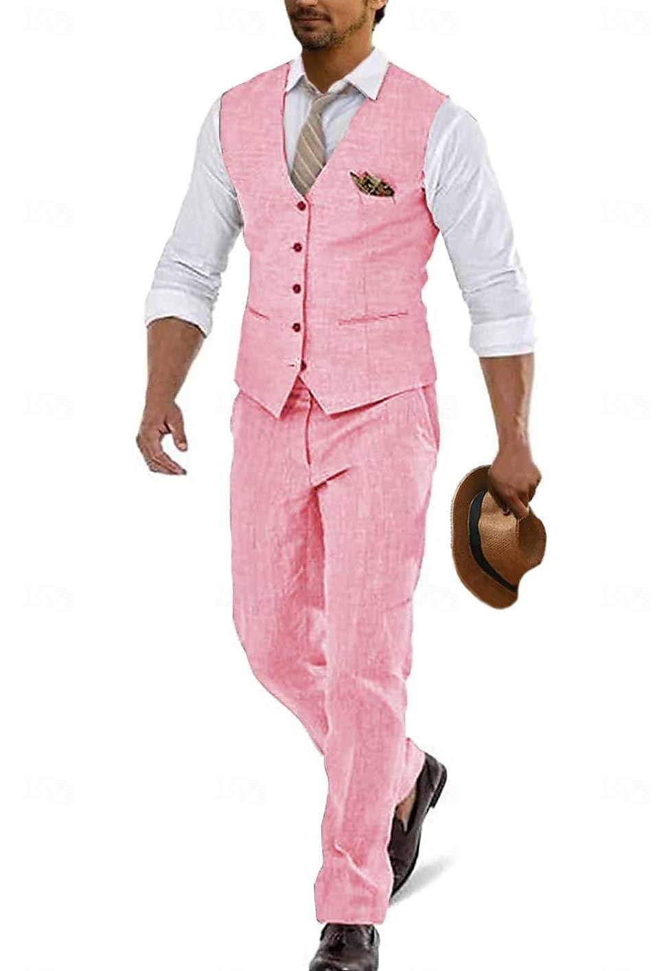 Men's Wedding Linen Suits Pea Green White Summer Solid Colored Tailored Fit 2 Piece 2025 - $102.99 –P4