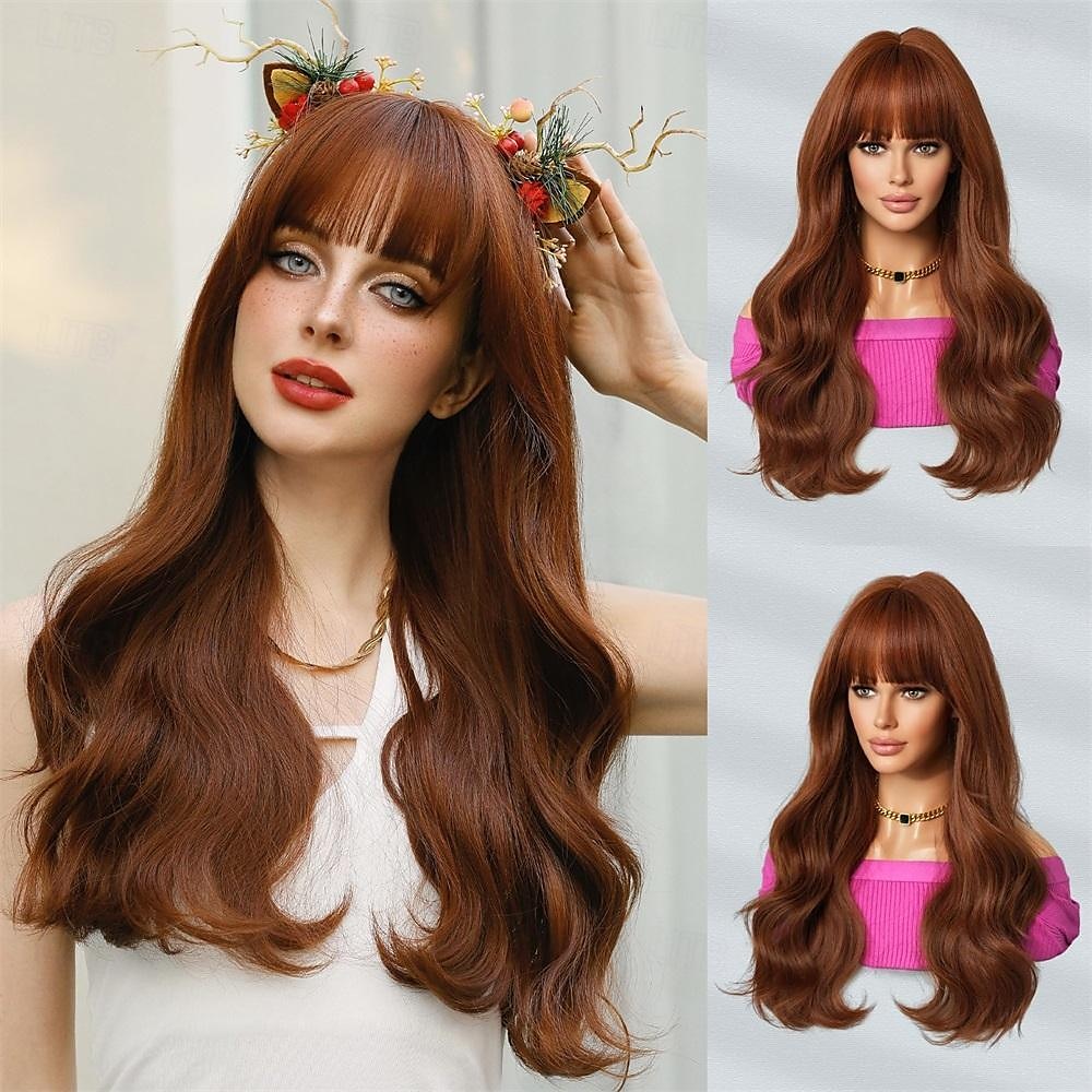 lunghe parrucche ondulate viola con frangia 26 pollici ricci sintetici parrucche ombre resistenti al cuore per le donne cosplay di feste quotidiane usate del 2025 a $21.99 –P10
