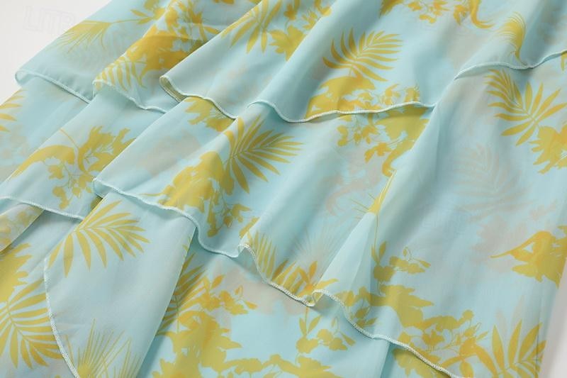 Robe balançoire femme boho robe longue robe maxi robe bleu jaune vert clair floral à lacets manches lanterne printemps été robe profonde v ourlet irrégulier week-end coupe ample 2023 s m l xl xxl de 2025 ? $40.99 –P8