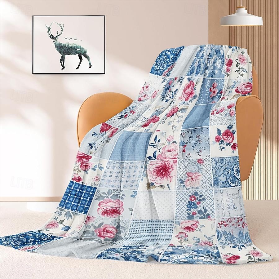 Couverture à motif patchwork en flanelle, grande couverture chaude pour toutes les saisons, cadeaux de 2025 ? $18.99 –P18