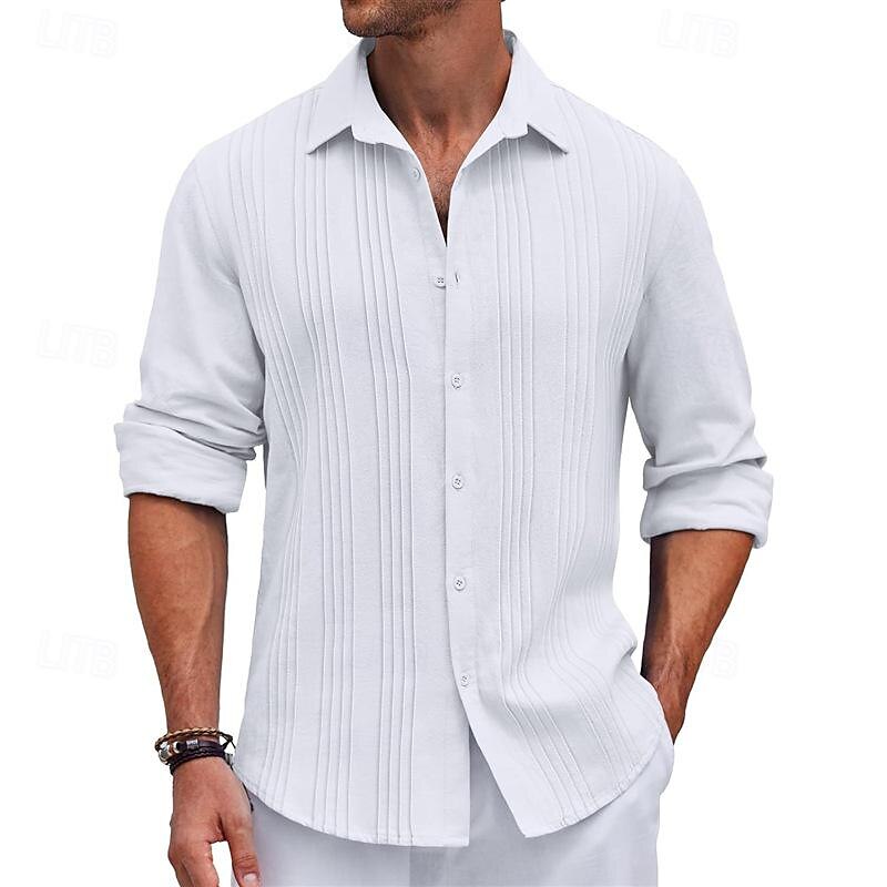 Men's Shirt Summer Shirt Casual Shirt Beach Shirt Button Up Shirt Black White Navy Blue Blue khaki Long Sleeve Plain Turndown Vacation Holiday Button-Down Clothing Apparel Polyester Fashion Casual 2025 - $28.99 –P4