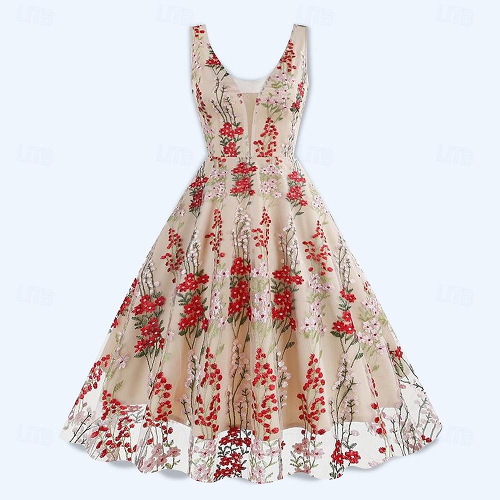 Anos 50 Retro Vintage Vestidos Vestido swing Floral Fantasia Mulheres Dia Das Bruxas Carnaval Baile de Máscaras Roupa Diária Festa de Solteira Adulto Vestido Vestidos de baile de 2026 por $40.99 –P6