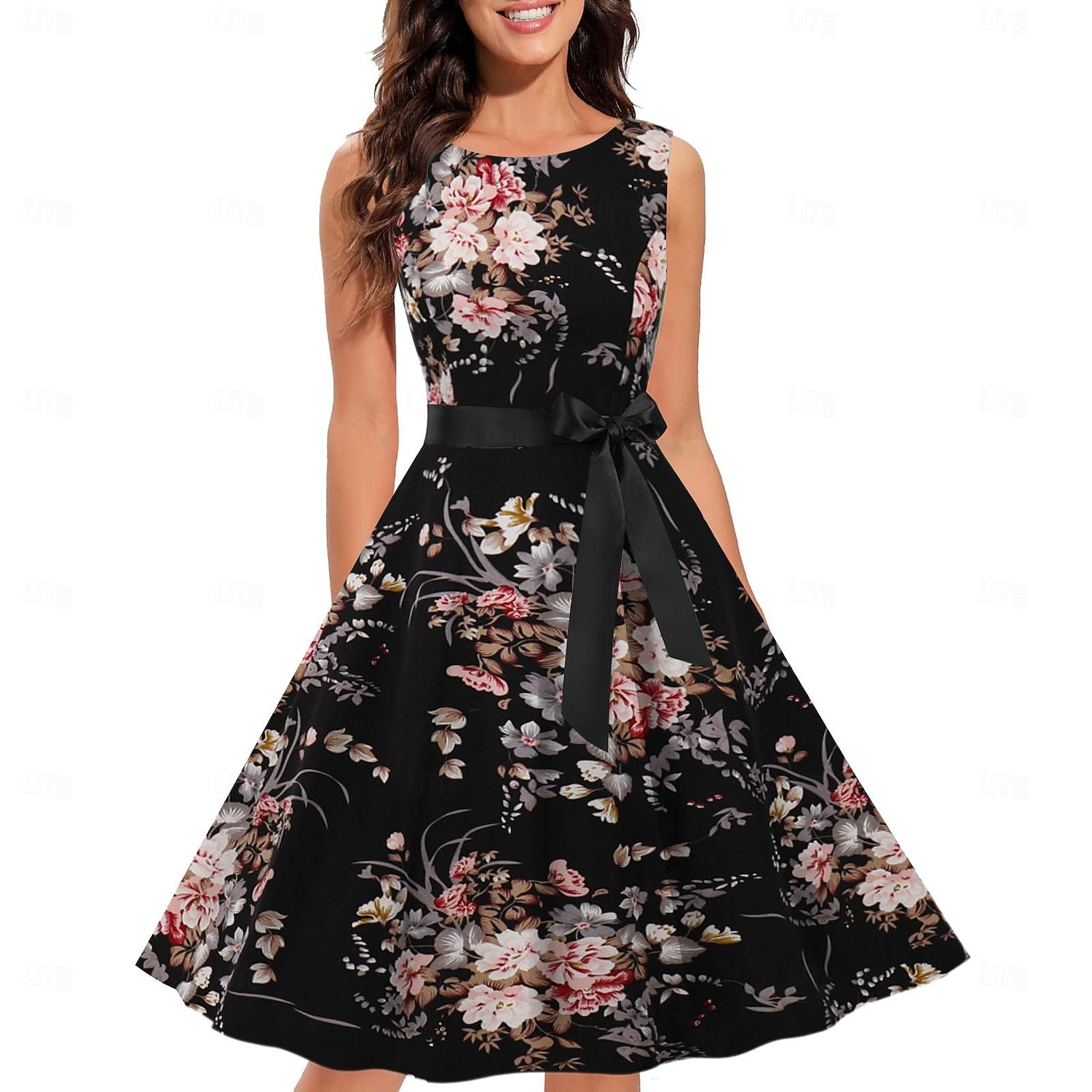 Retro Vintage Anos 50 Vestido Coquetel Vestidos Festa a Fantasia Um vestido de linha Floral Fantasia Mulheres Baile de Máscaras Festa / Eventos Festa de Solteira Adulto Vestido Vestidos de baile de 2026 por $26.99 –P14