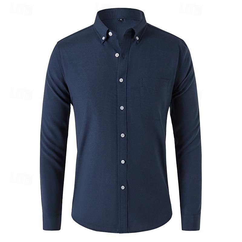 Herr Skjorta Sommarskjorta Knapp upp skjorta Casual skjorta Svart Vit Marinblå Blå Grå Långärmad Slät Knapp ner krage Helgdag Semester Button-Down Kläder Mode Ledigt Bekväm 2025 - $22.99 –P7
