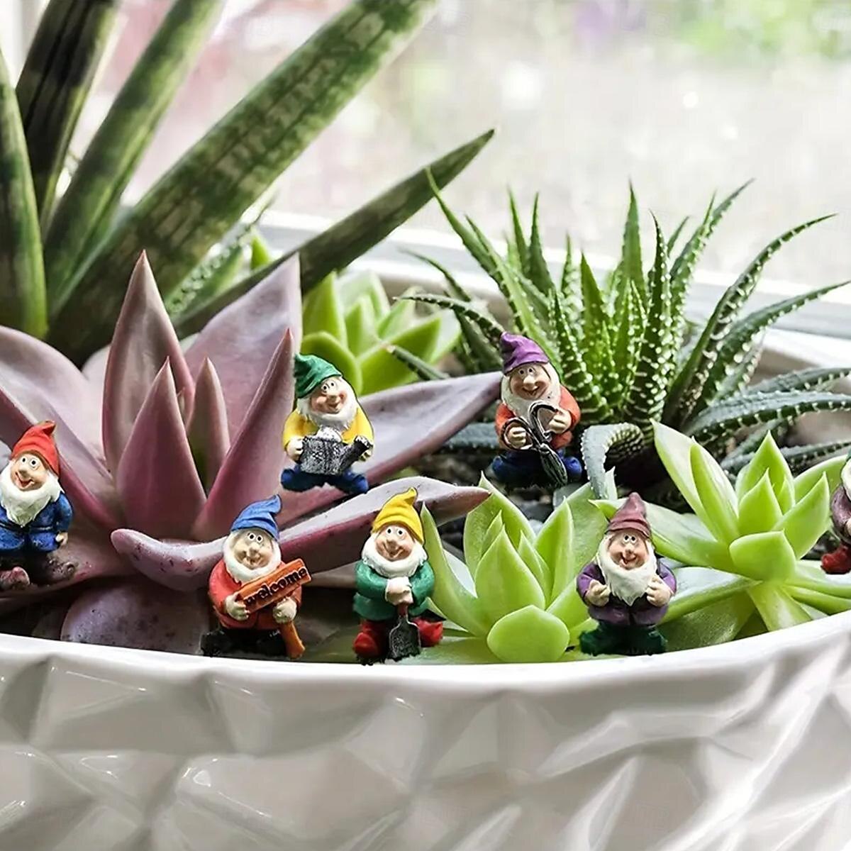 conjunto de siete figuras enanas: decoración del hogar y el jardín, perfectas para decoración de macetas, colección de artesanía de resina 2025 - $17.99 –P2