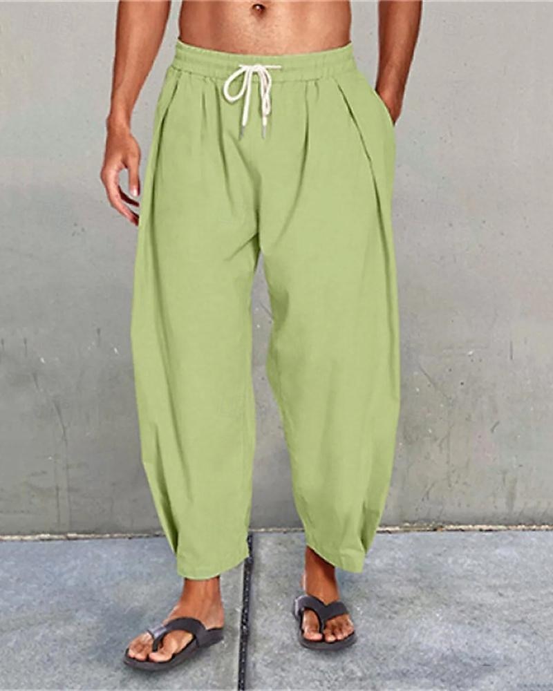 Férfi Vászon nadrág Nadrág Nyári nadrág Strand nadrág Hárem nadrág Zsinór Zseb Rugalmas derék Sima Mokaszinok Légáteresztő Napi Tengerpart Vakáció Hawaii Boho Fekete Fehér 2026 - $22.99 –P3