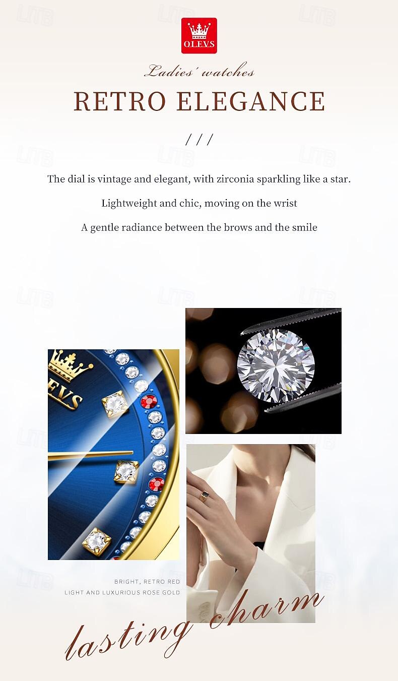 OLEVS Women's Watches Luxury Gold Large Dial Original Wristwatch for Girl Waterproof Luminous Fashionable Diamond Dial Date Week 7017 2025 - $46.99 –P2
