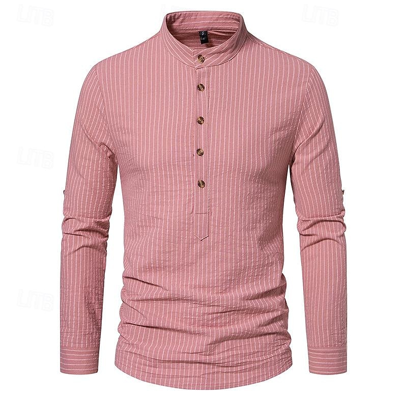 Per uomo Camicia Camicia con colletto cinese Camicia con colletto alla coreana Camicia popover Maglietta informale Camicia di cotone A strisce Da mare Hawaiano Nero Bianco Rosa Viola Manica lunga A del 2025 a $27.99 –P9