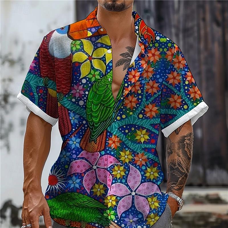Homens Tropical Papagaio Camisa Social Camisa havaiana Camiseta Aloha Manga Curta Camisa Aberto para a Lateral Férias Havaiana Estilo resort Ao ar livre Férias Praia Branco Azul Verde S M L de 2026 por $23.99 –P4