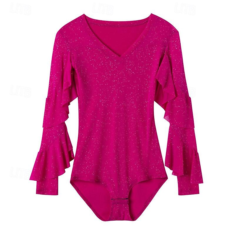 رقص الصالة ألبسة رياضية / قمصان الرضعثوب الراقص كشاكش لون نقي ربط نسائي أداء التدريب كم طويل ارتفاع عال نايلون 2026 - $47.99 –P1