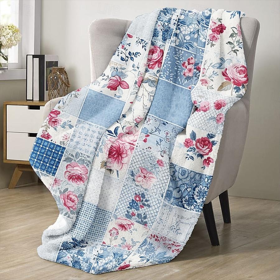 Couverture à motif patchwork en flanelle, grande couverture chaude pour toutes les saisons, cadeaux de 2025 ? $18.99 –P19