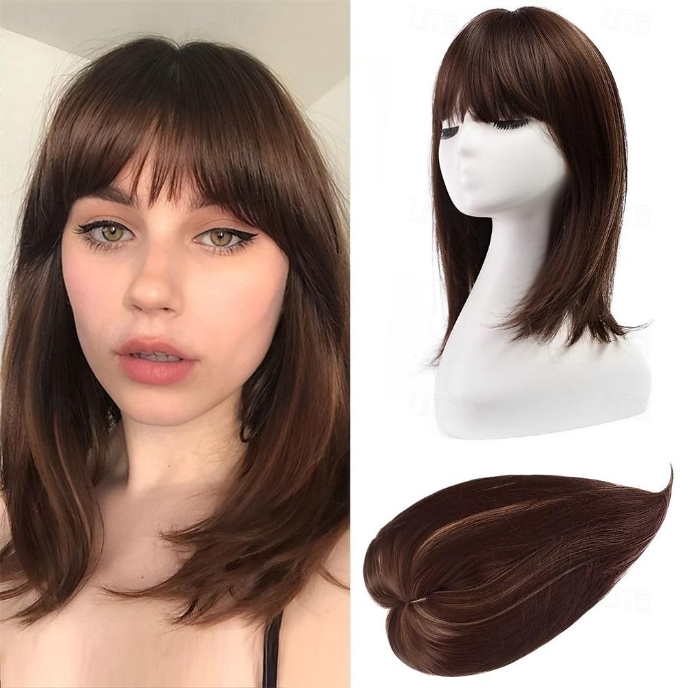 Topper de cabelo de 14 polegadas para mulheres com cabelos ralos, perucas toppers para cabelos ralos com franja, cobertura de base grande, topper de cabelo sintético, prendedores de cabelo, marrom de 2025 por $14.49 –P8