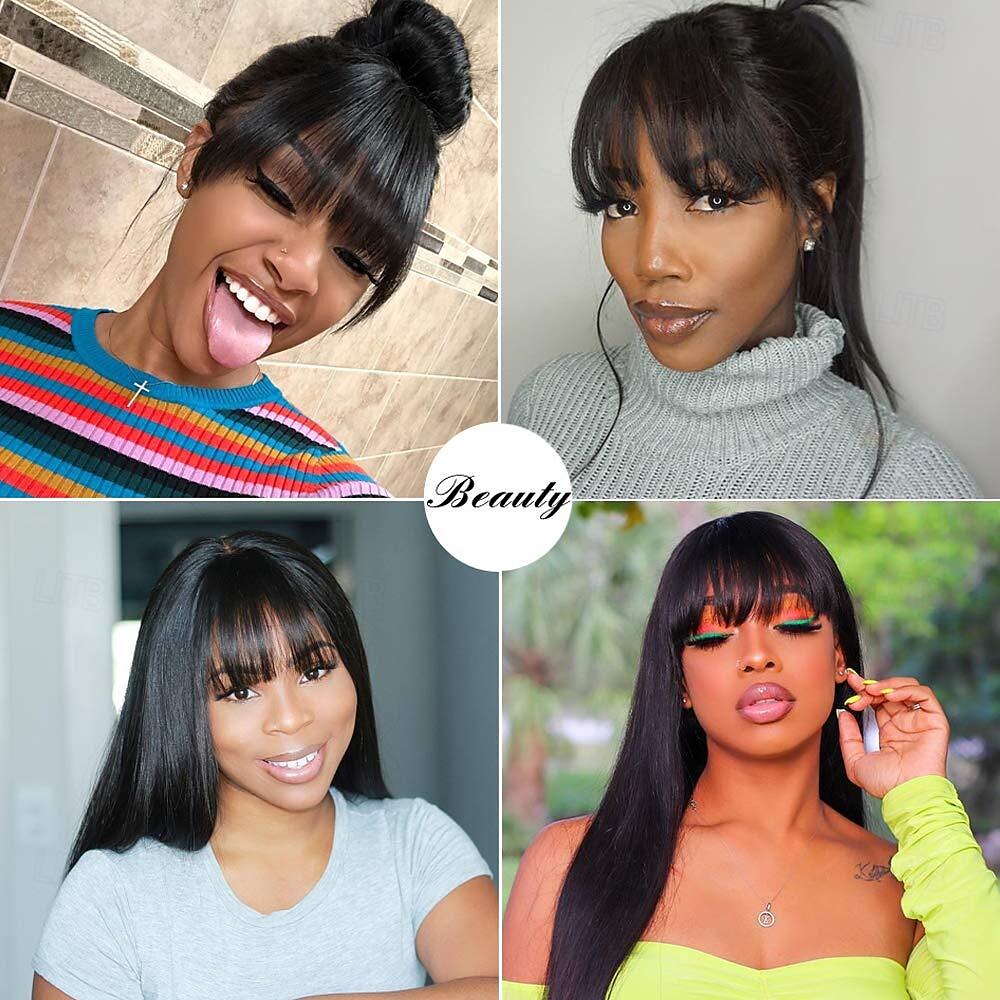Brazilian Virgin Straight Human Hair Wigs with Bangs 8-30 inch  None Lace Front Wigs  Machine Made Wigs for Black Women Natural Color 2026 - $75.99 –P7