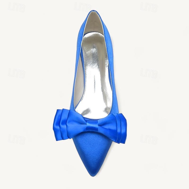 Dame bryllup sko Flate sko Fest Sløyfe Lav hæl Spisstå Elegant Sateng Svart Hvit Krystall 2025 - $79.99 –P5